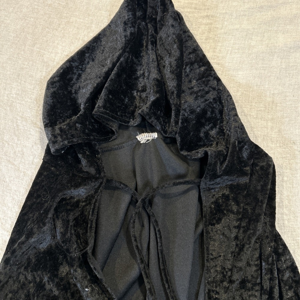 Adult Unisex Cape Black Hooded Velvet One Size Tie Closure Costume‎ - Picture 3 of 9